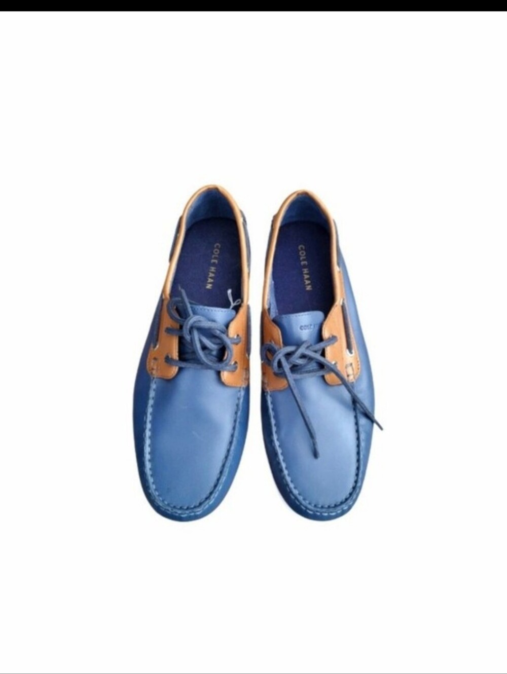 Cole Haan Leather Cornell 2 Eye Blue Brown Boat Shoe Loafer Preppy Dress Men 9 - Picture 3 of 10